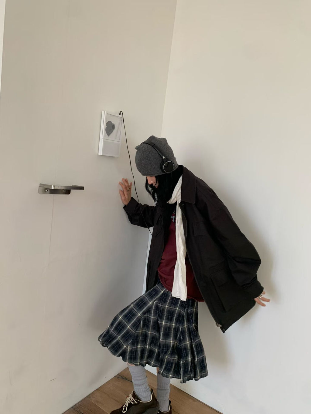 格仔皺皺半褶裙