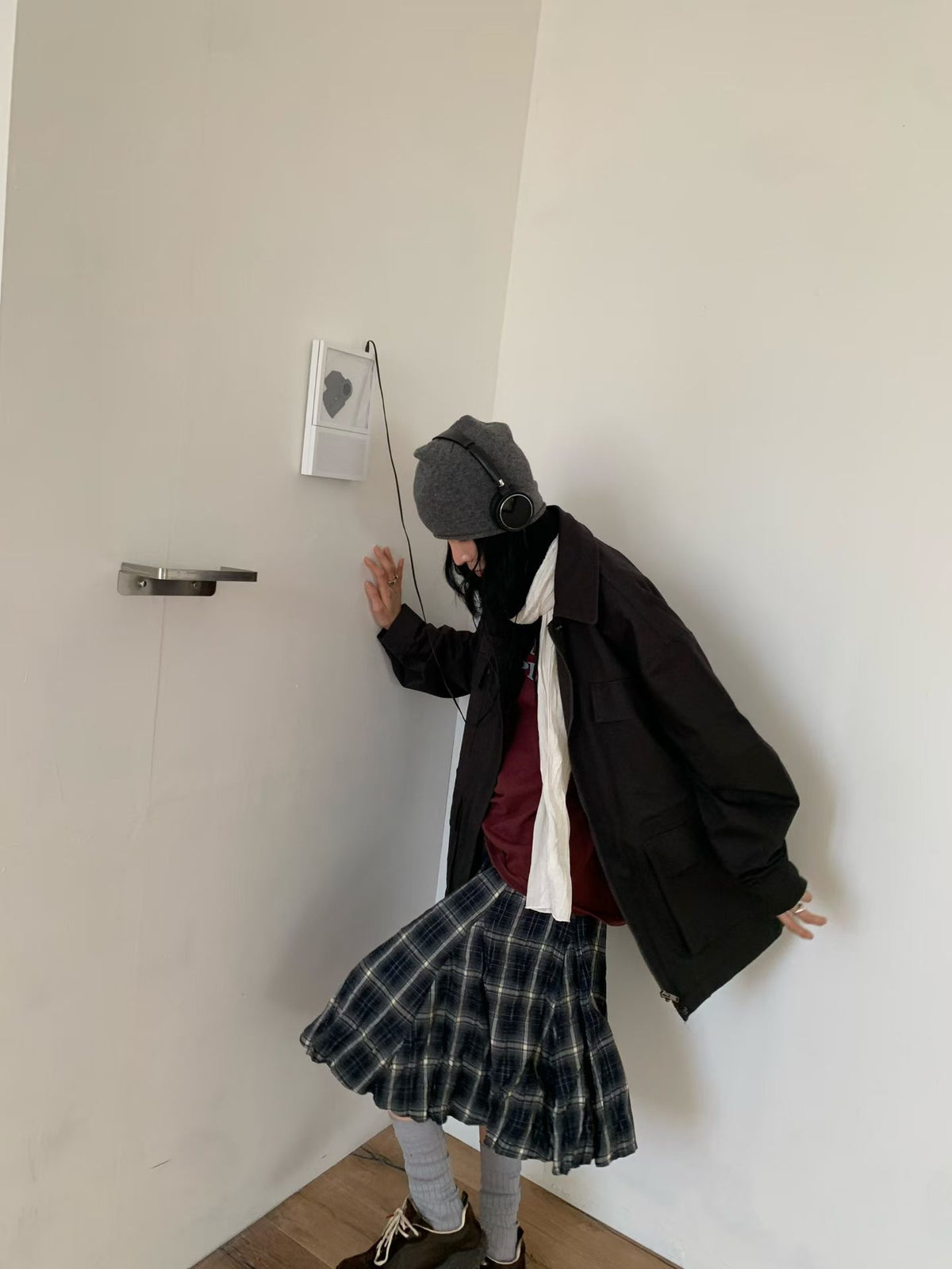 格仔皺皺半褶裙