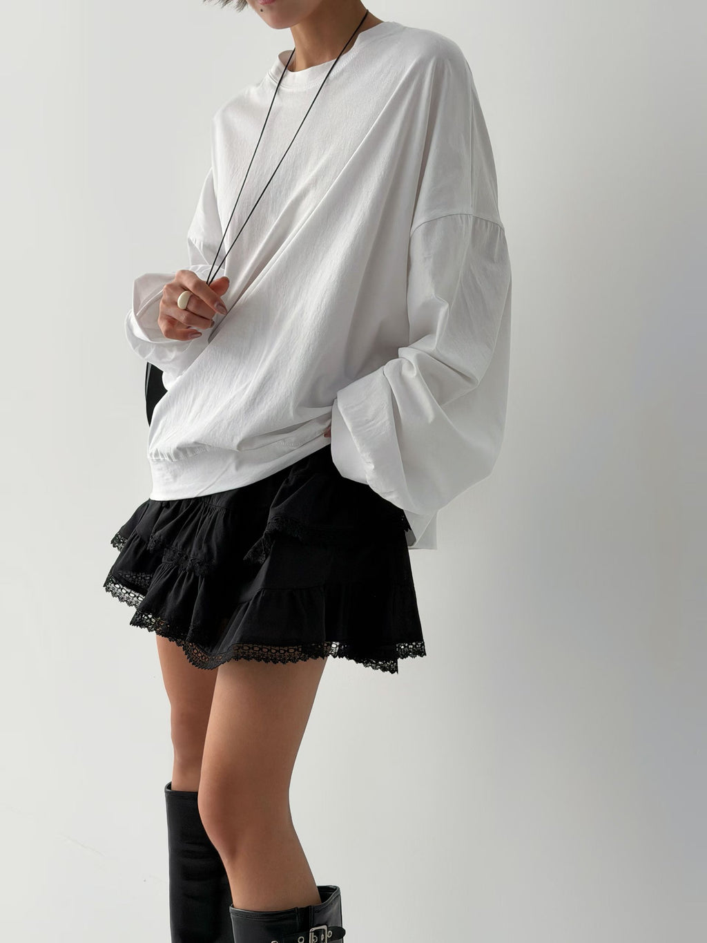 束袖淨色長Tee
