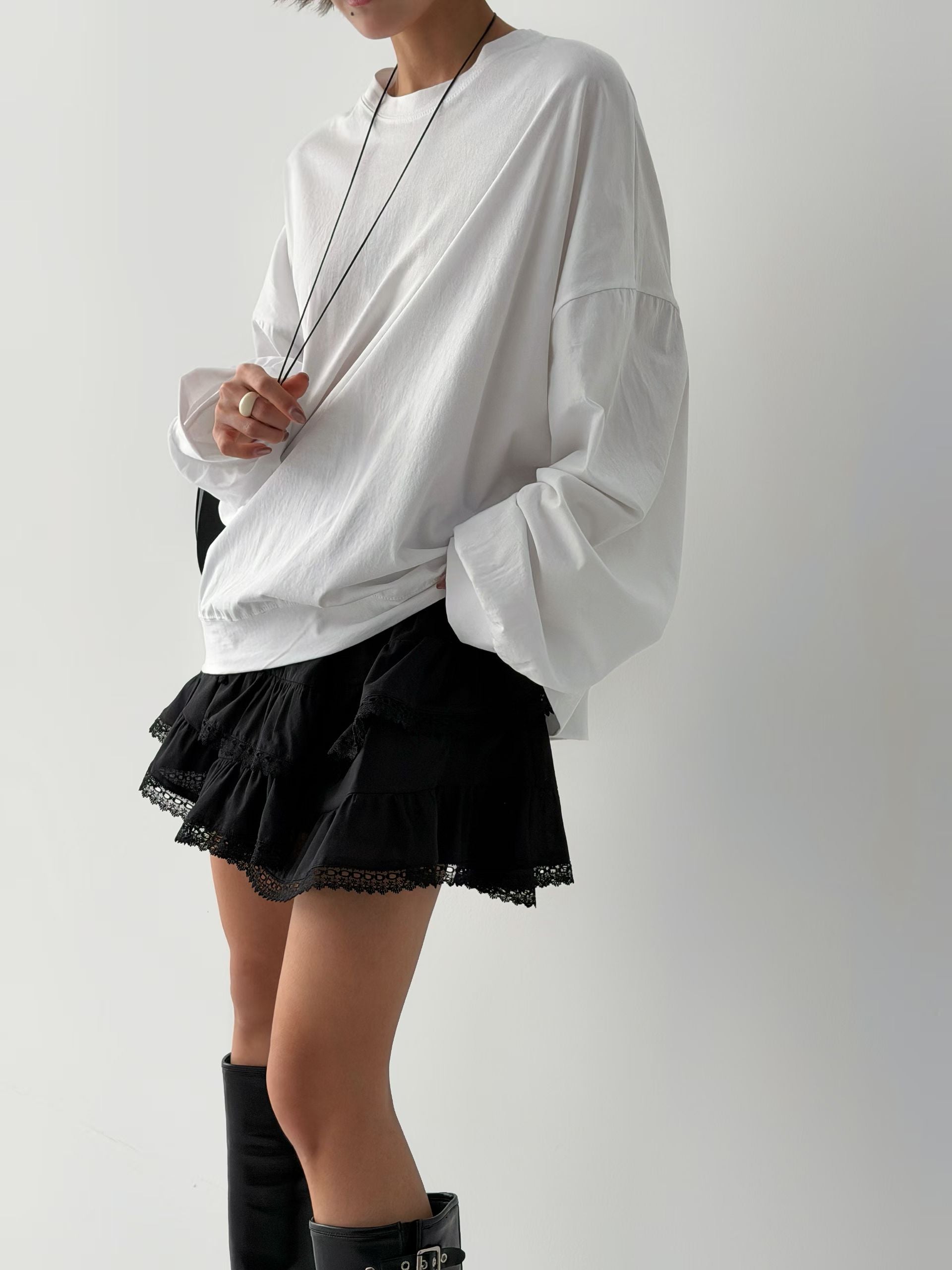 束袖淨色長Tee