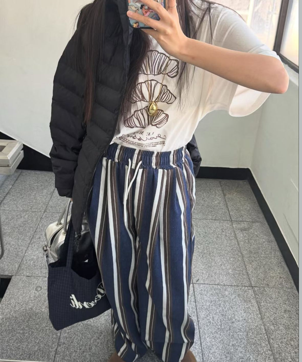 彩間磨毛闊腳褲