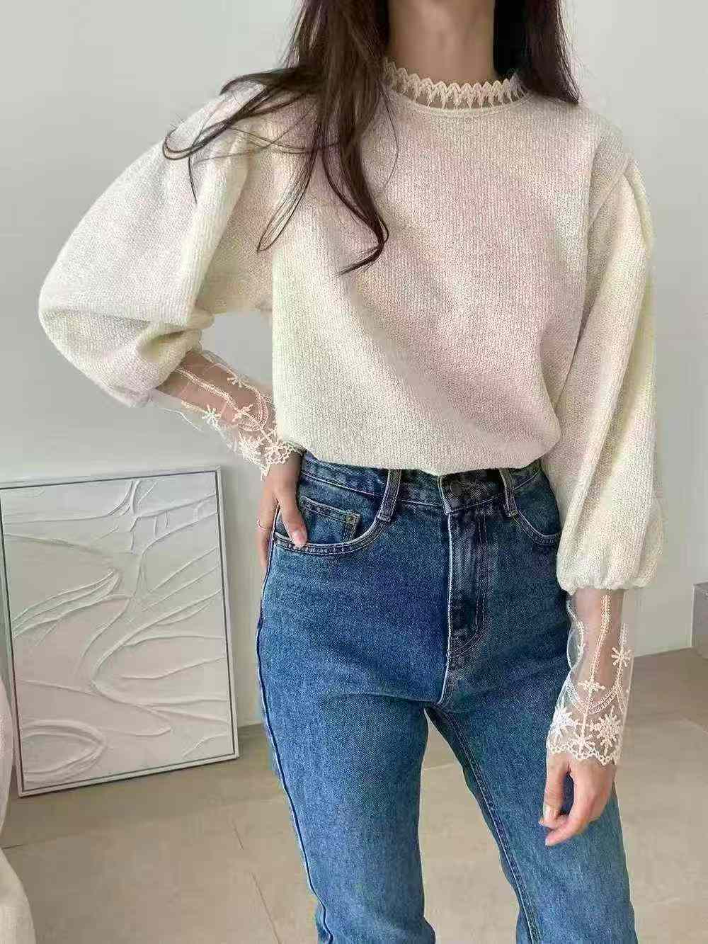 Lace拚袖Tee