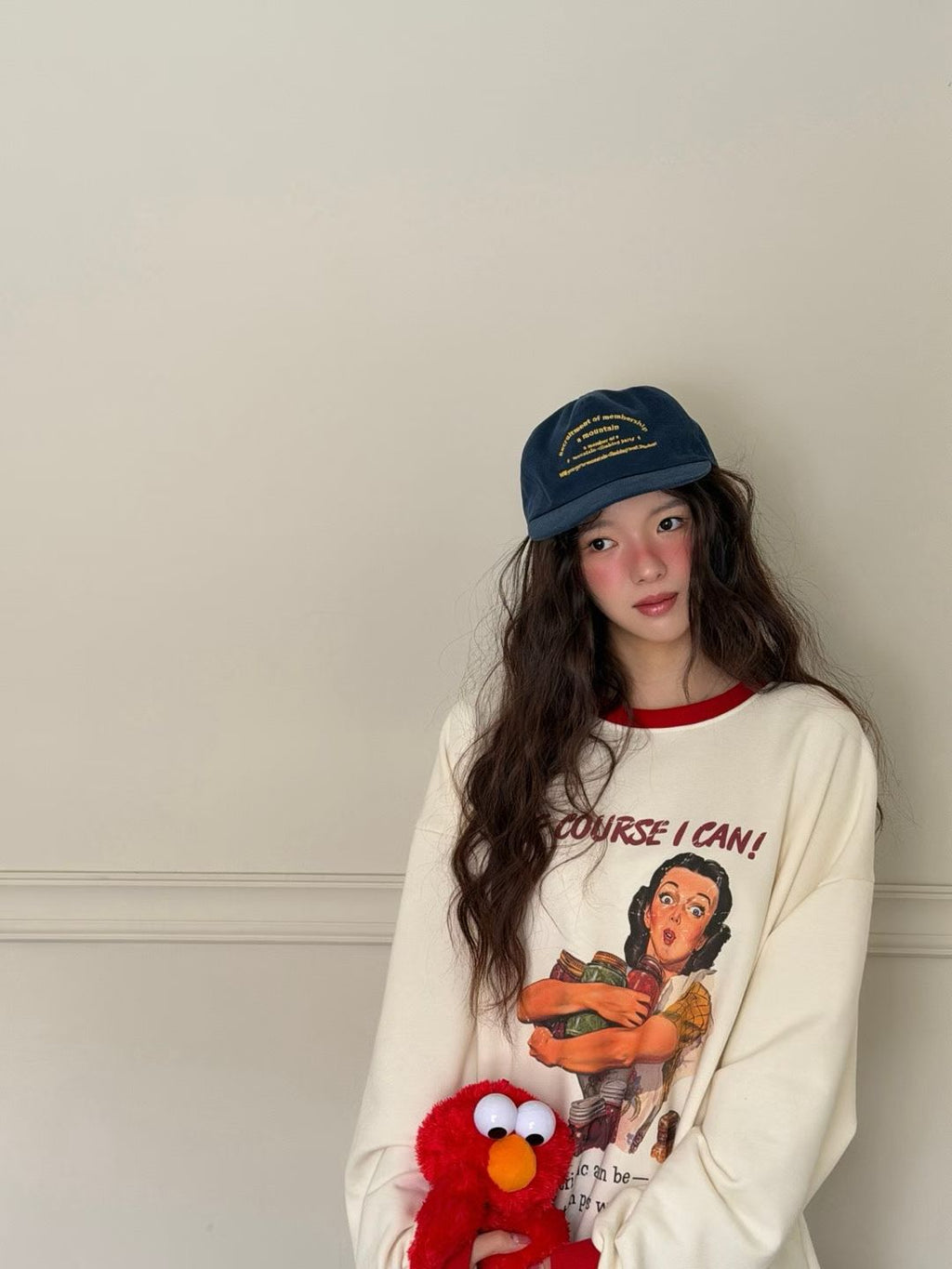 “OF COURSE I CAN”復古圖案撞色Tee
