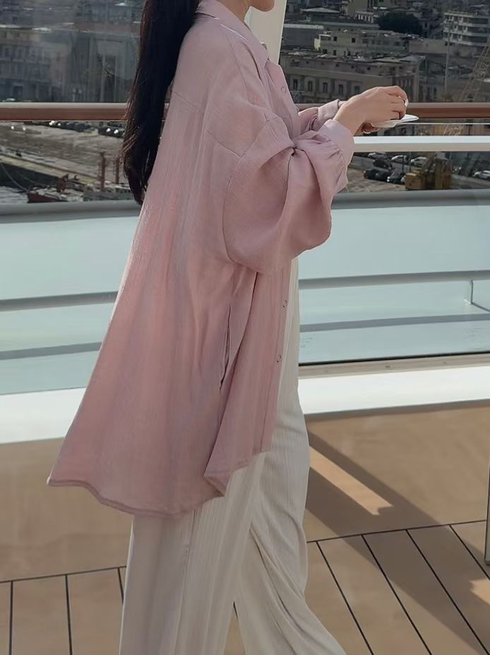 英文字pocket 雪紡長恤衫