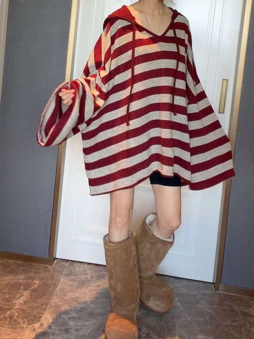 橫間有帽長冷連身裙