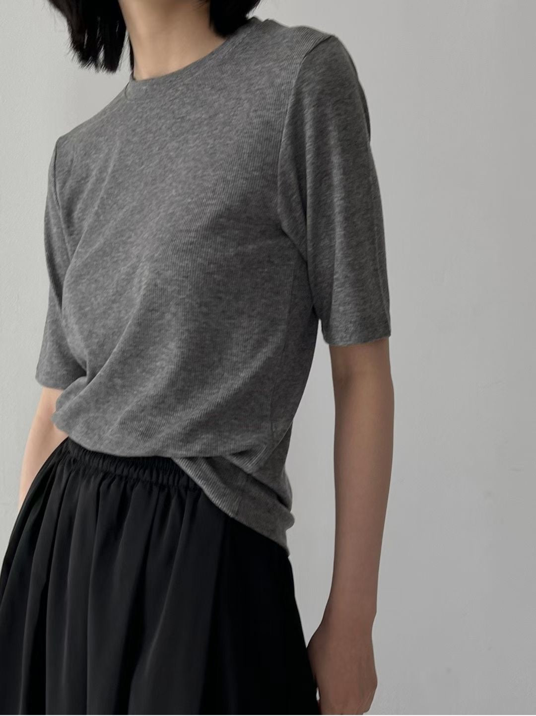 坑紋中袖薄Tee