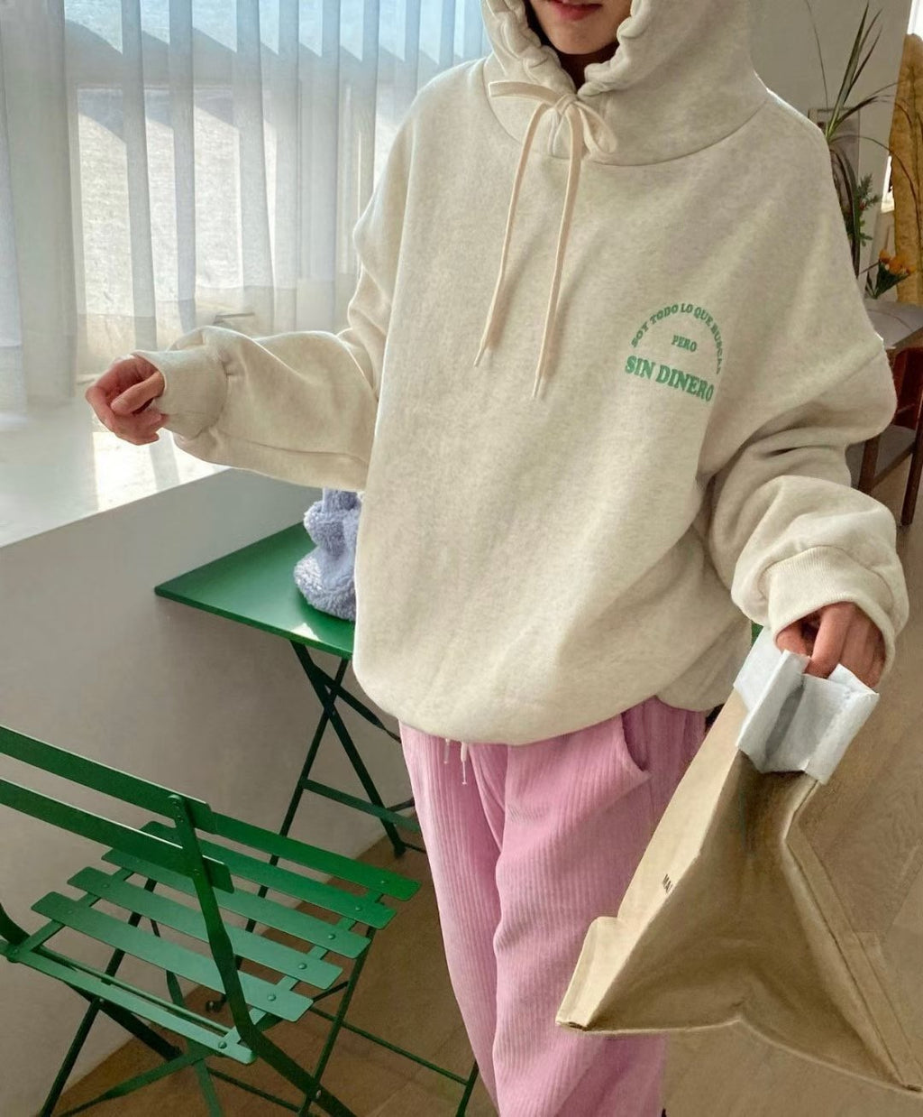 “SIN DINERO”有帽抓毛衛衣