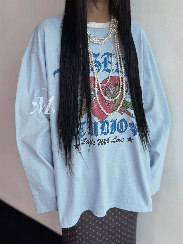 天使拚色長Tee