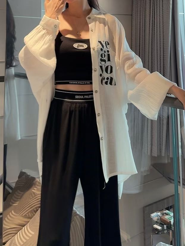 英文字pocket 雪紡長恤衫