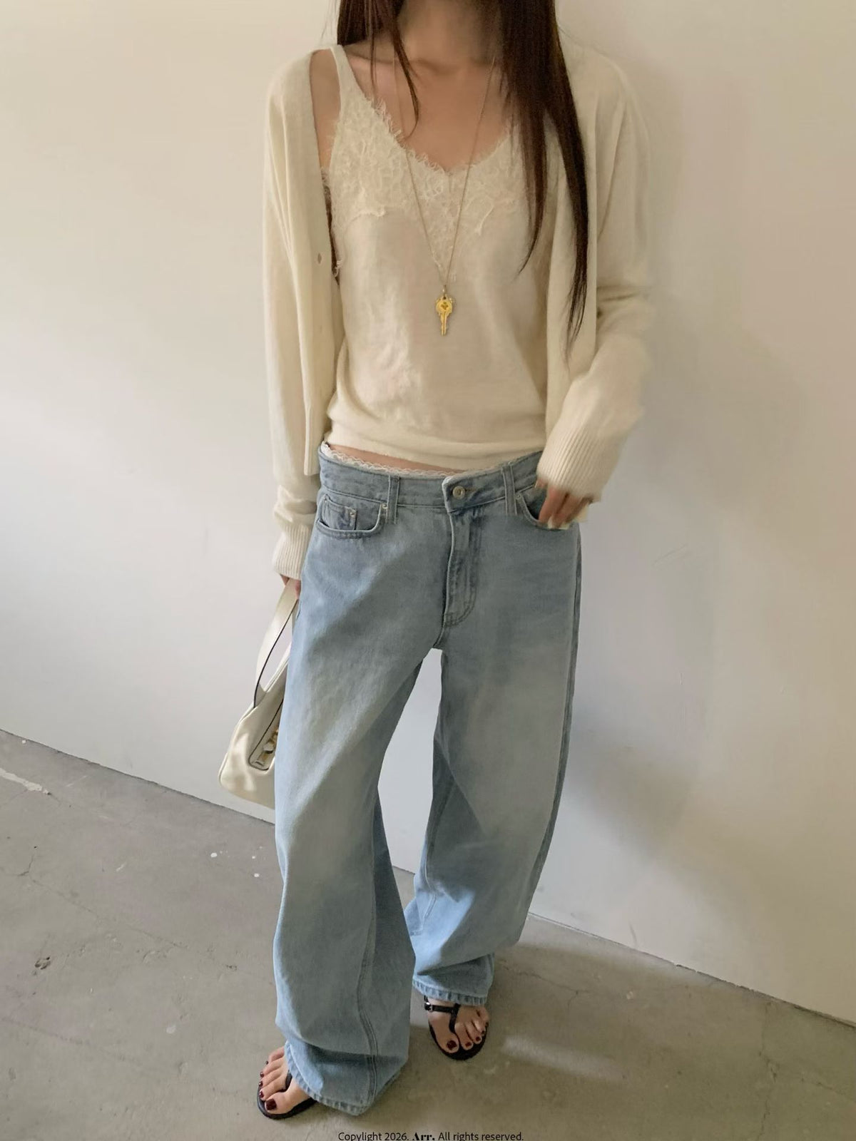 Lace邊洗水牛仔褲