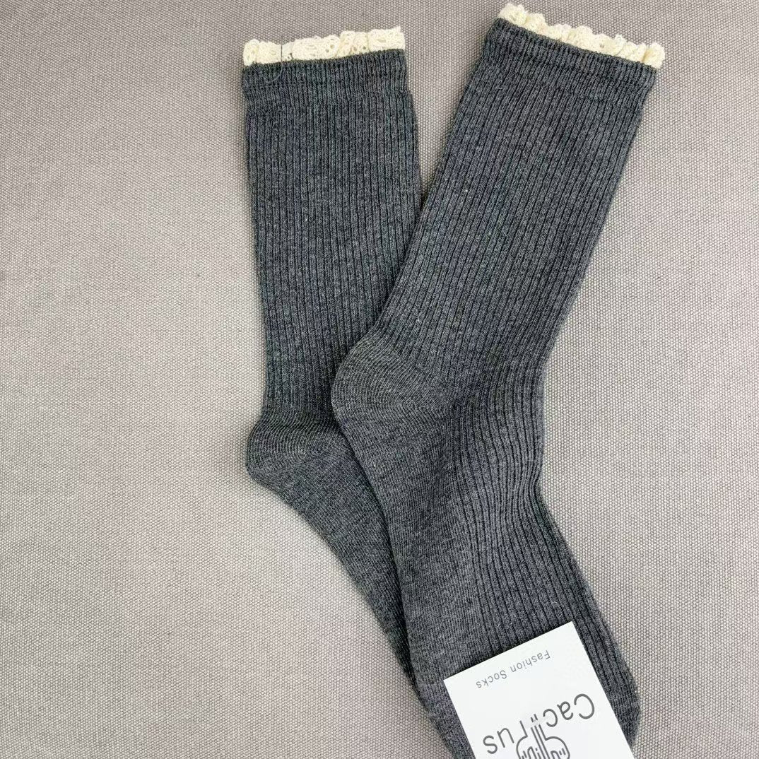 Lace邊坑紋襪($100/3對)