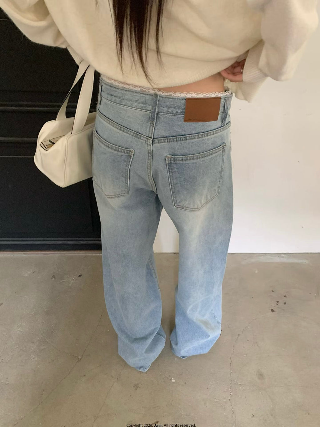 Lace邊洗水牛仔褲