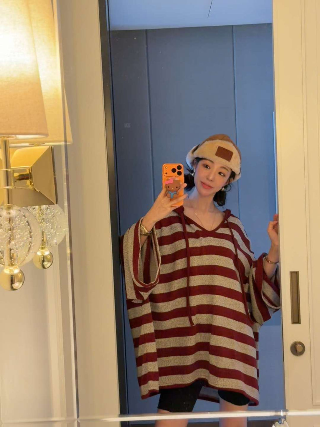 橫間有帽長冷連身裙