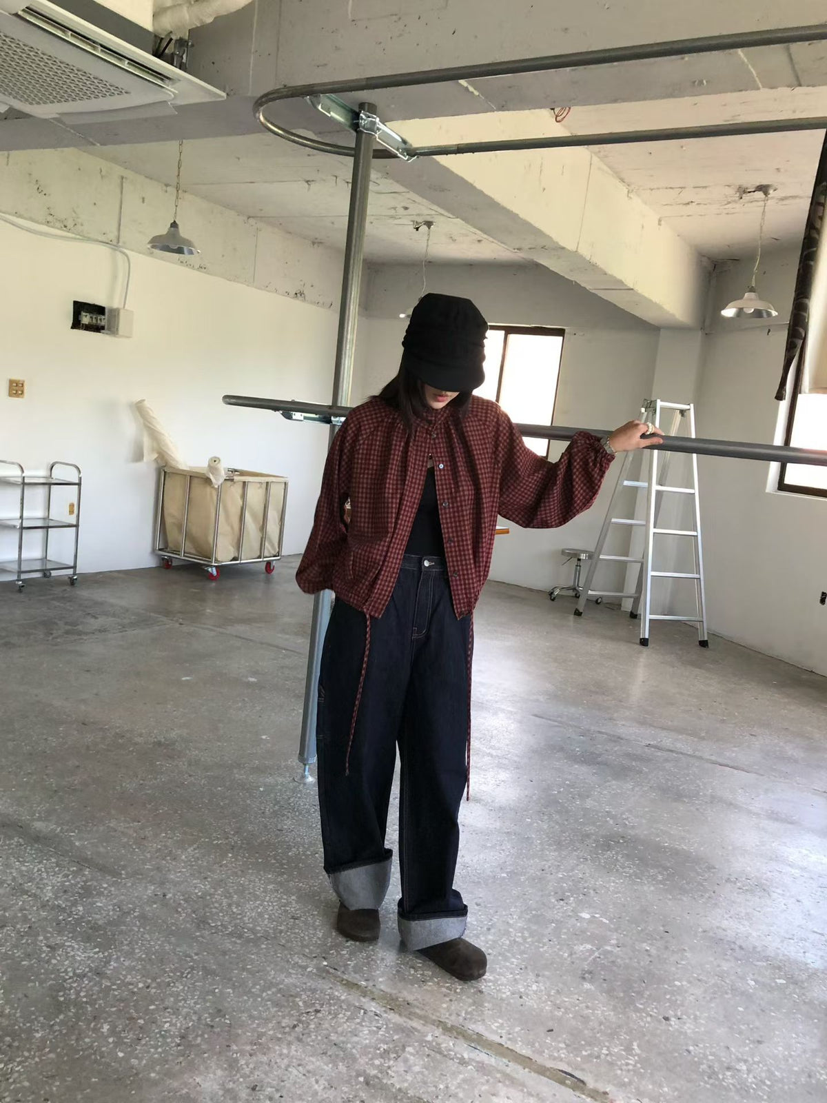 格仔索腰企領恤衫