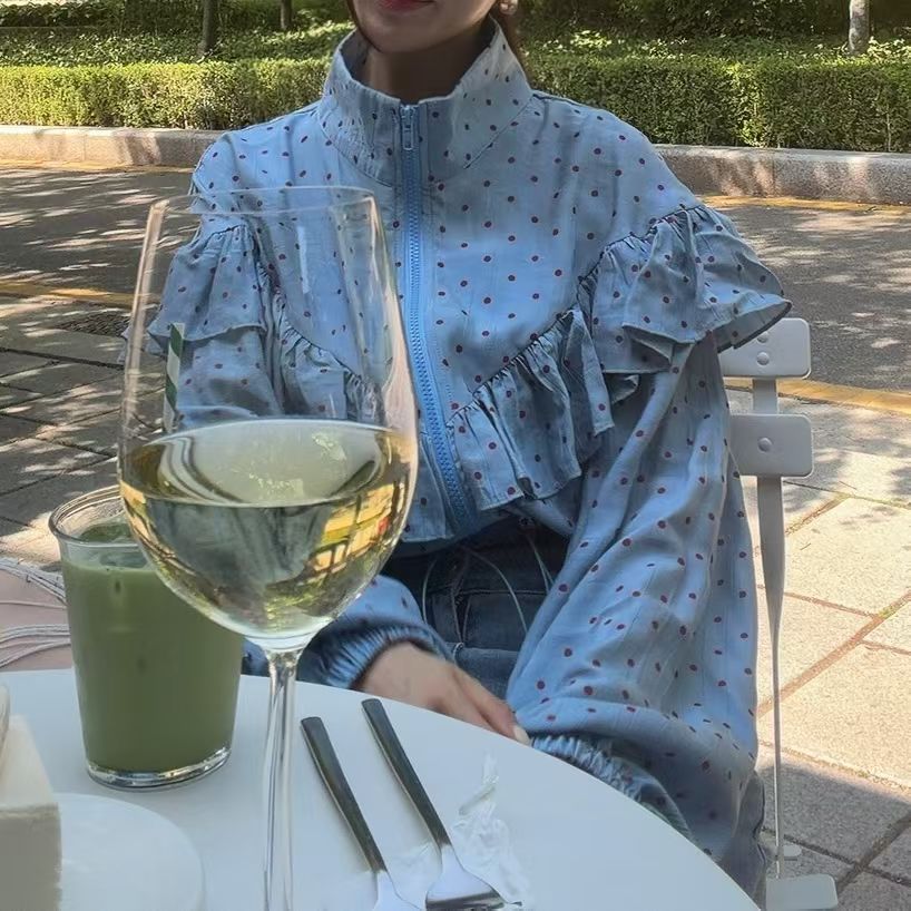 波點拉鏈外套