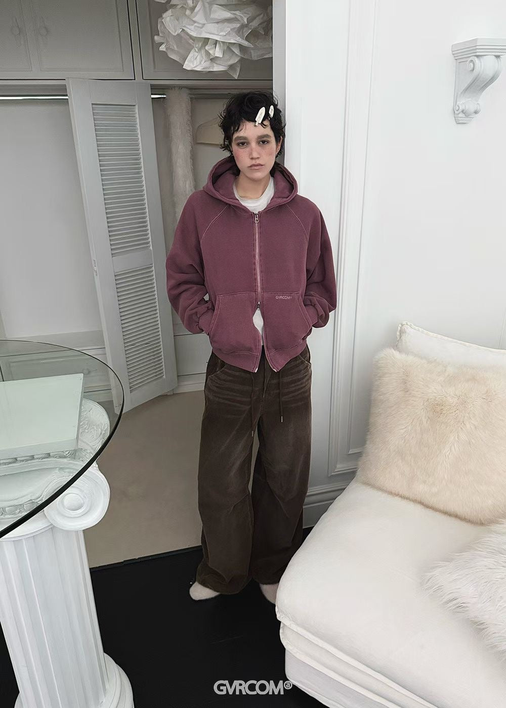 上下拉鏈抓毛裏洗水外套