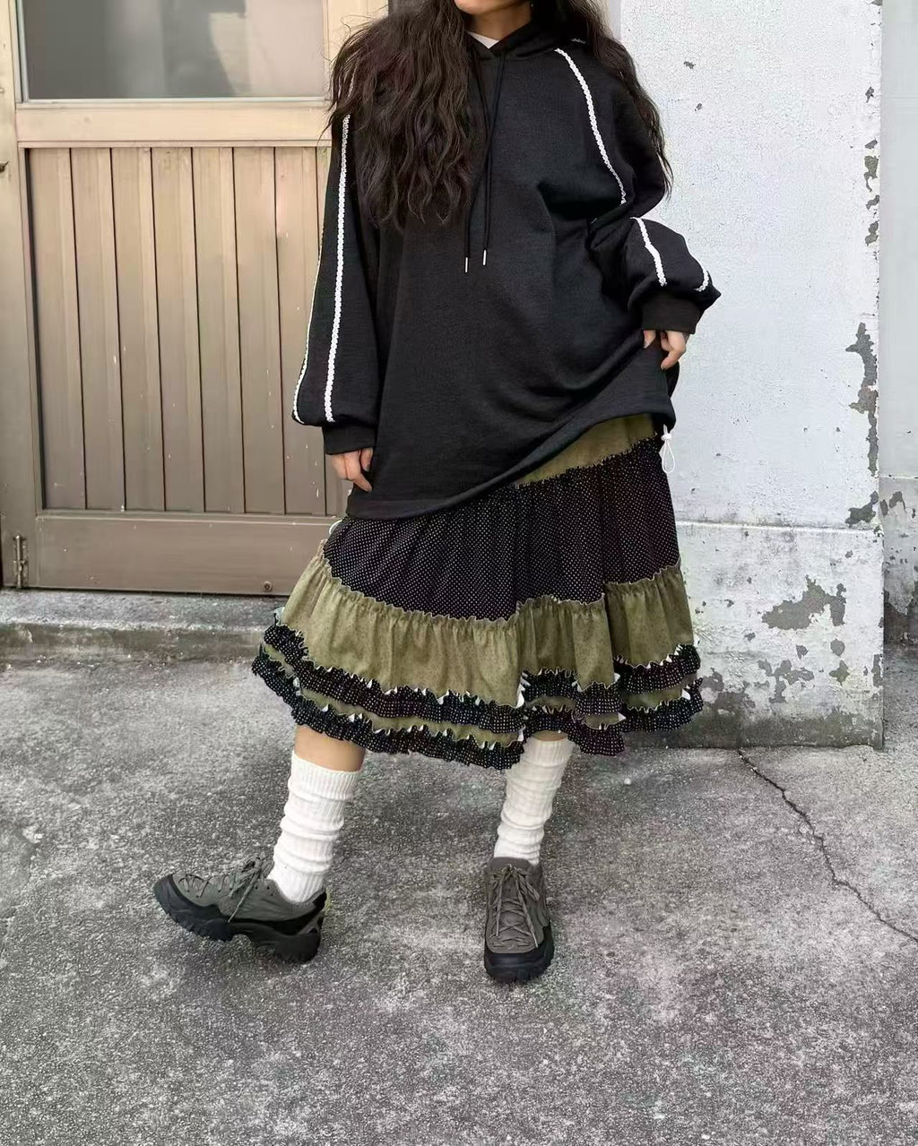 拚Lace有帽長衛衣