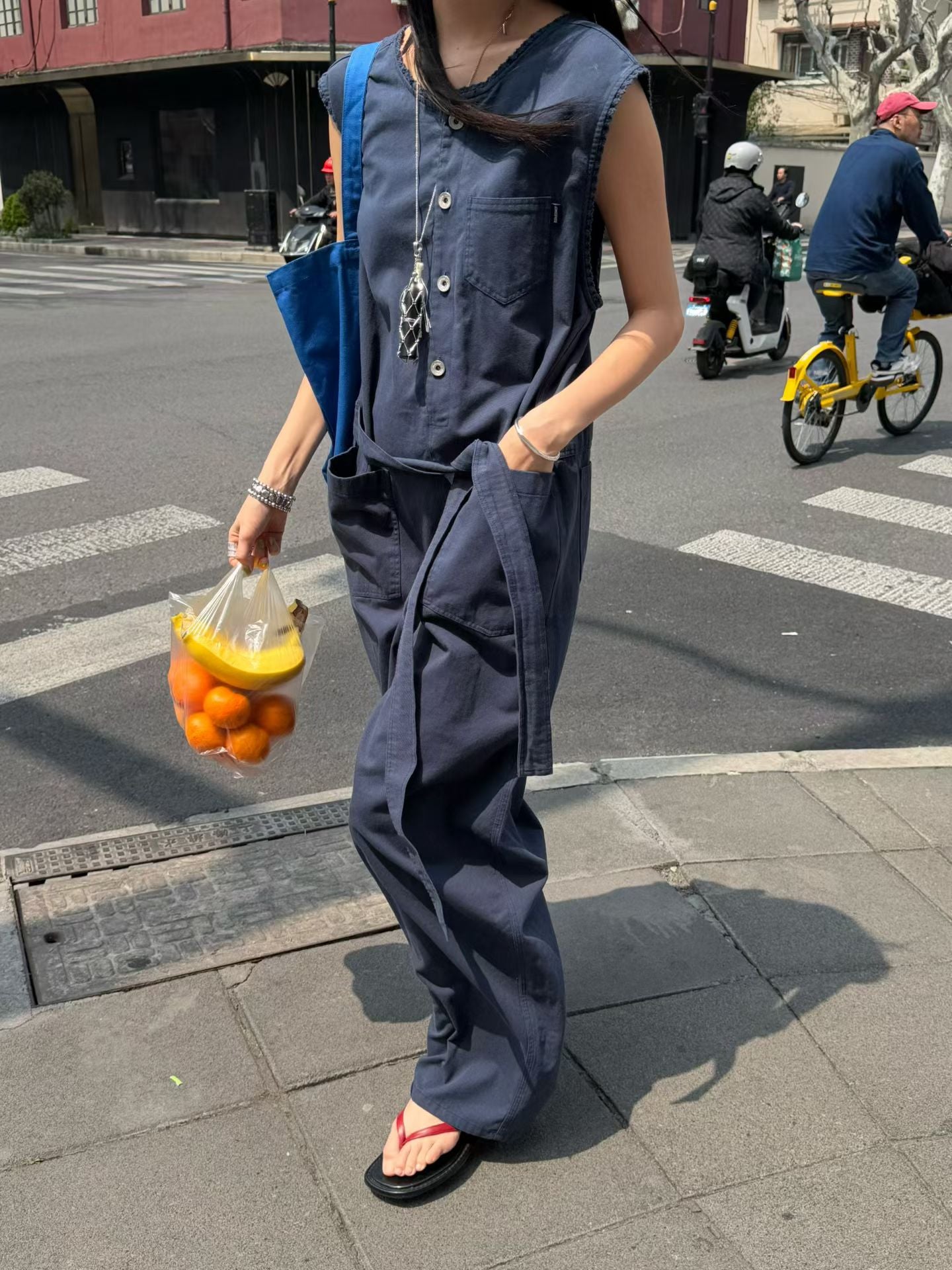 扣鈕連身褲