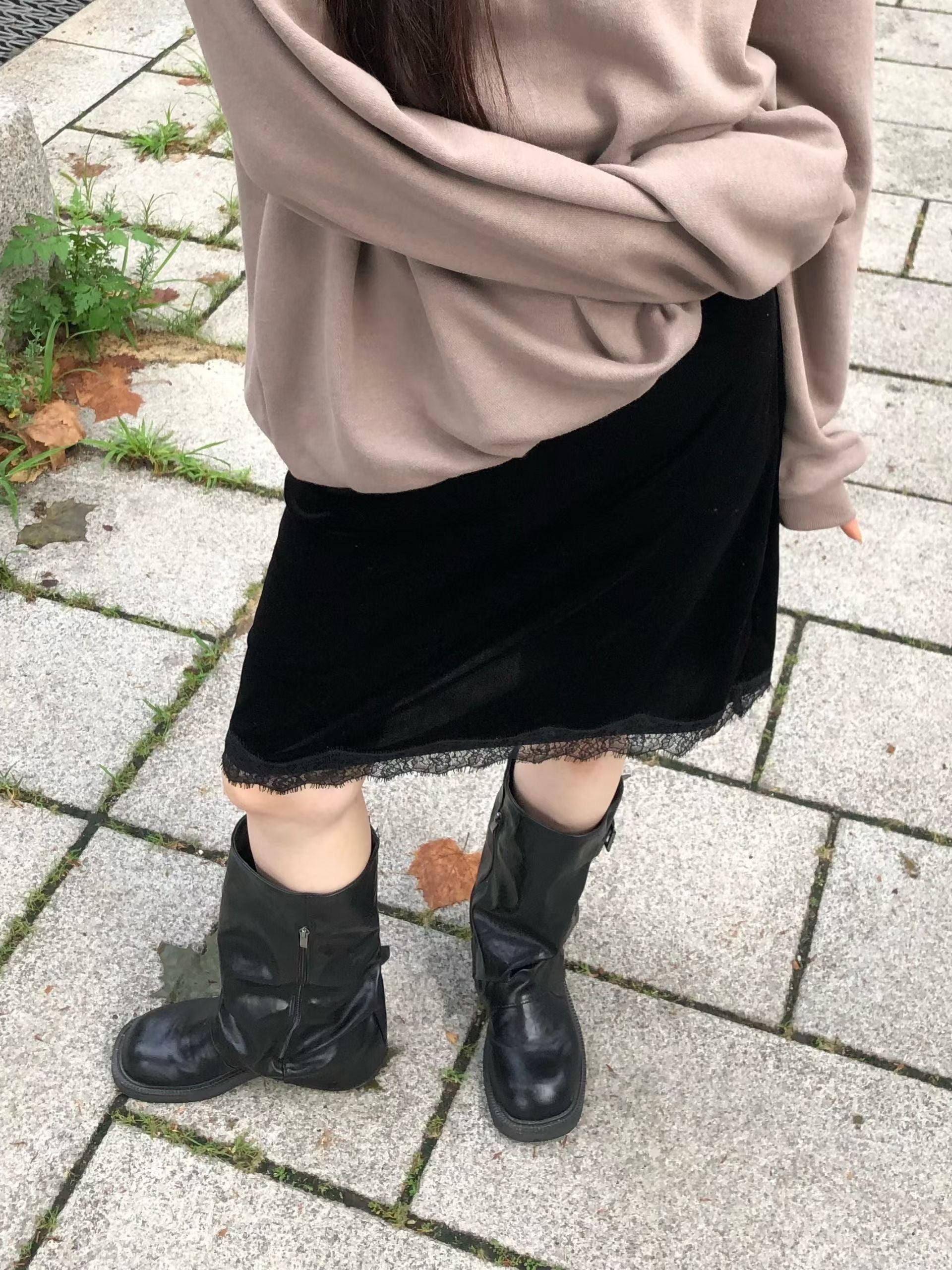 絲絨Lace半摺裙