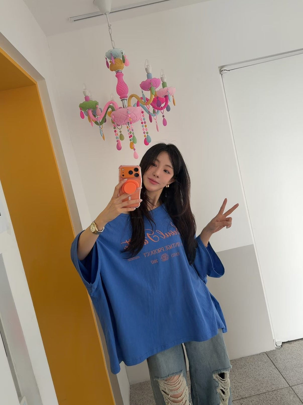 闊身英文字跌膊Tee