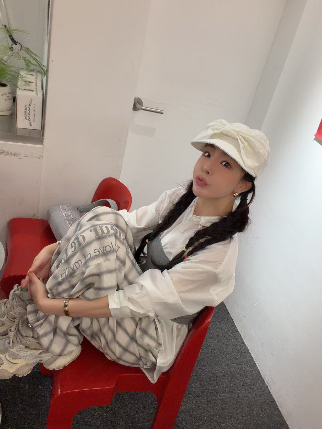 英文字格仔闊腳褲