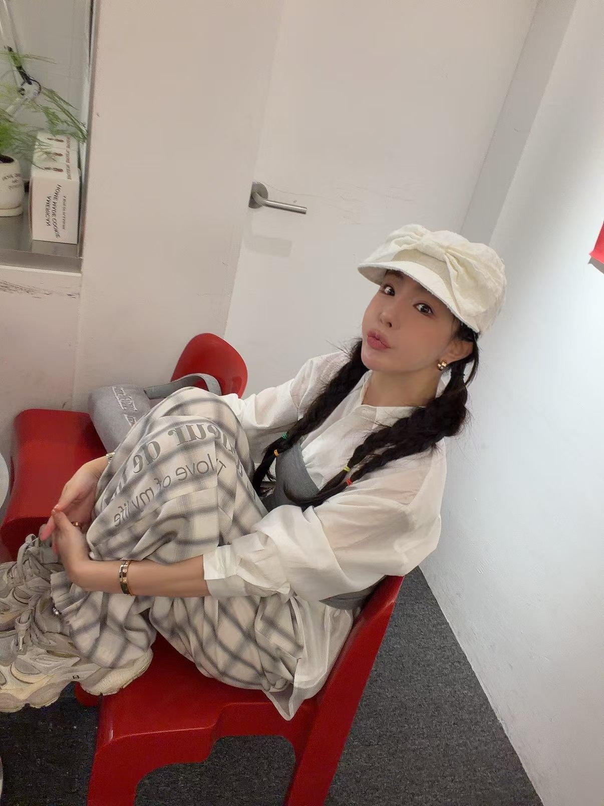 英文字格仔闊腳褲
