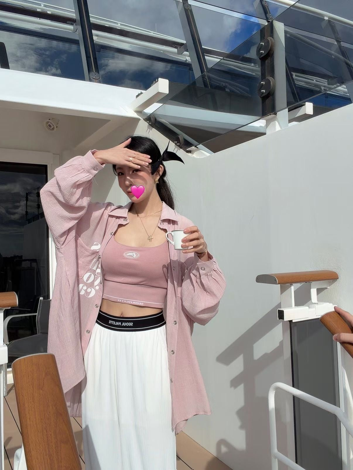 英文字pocket 雪紡長恤衫