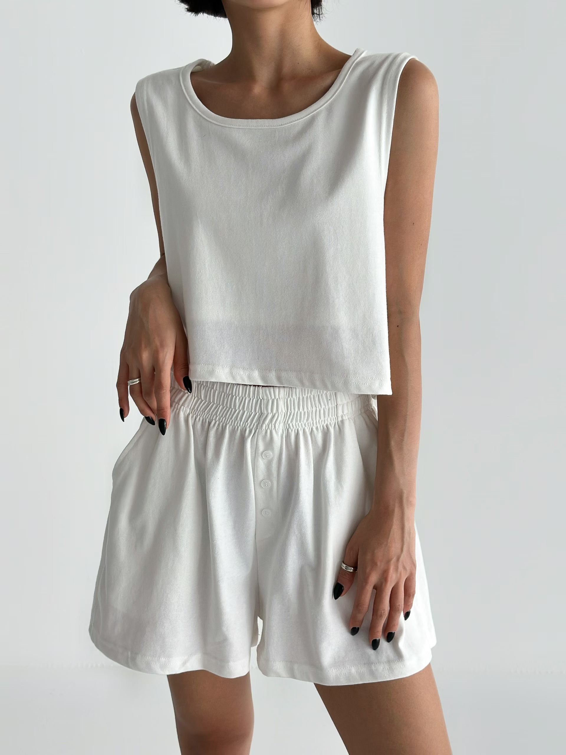 前扣鈕布短褲（set裝可另購雙層背心)