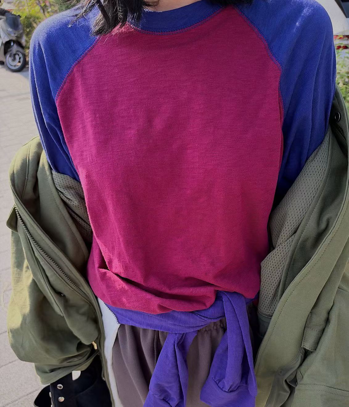 撞色牛角膊Tee