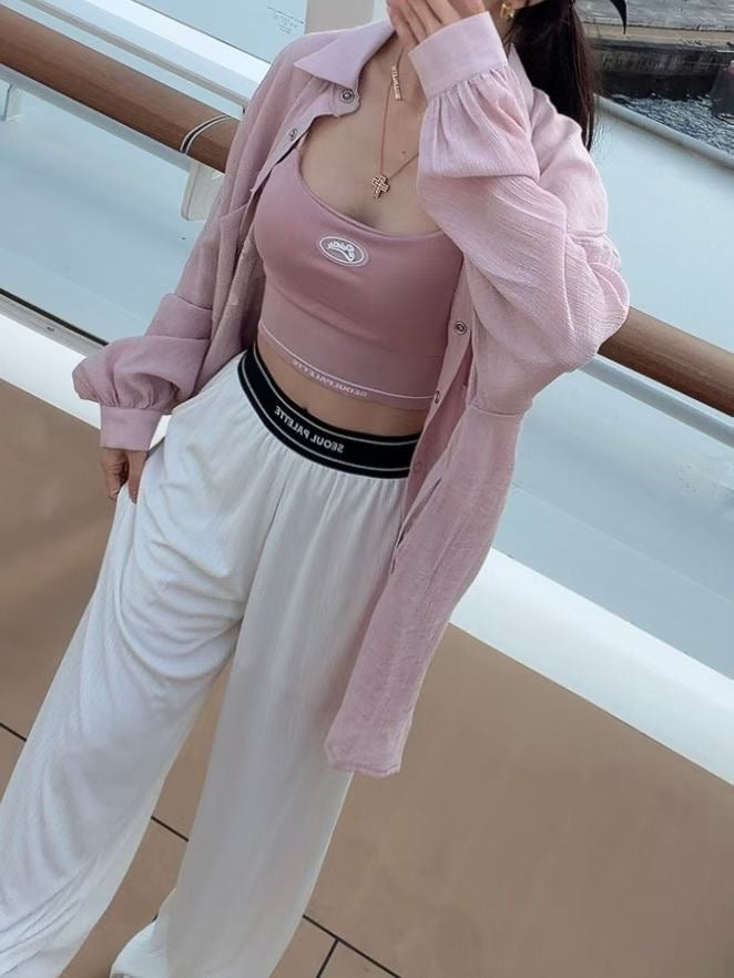 英文字pocket 雪紡長恤衫