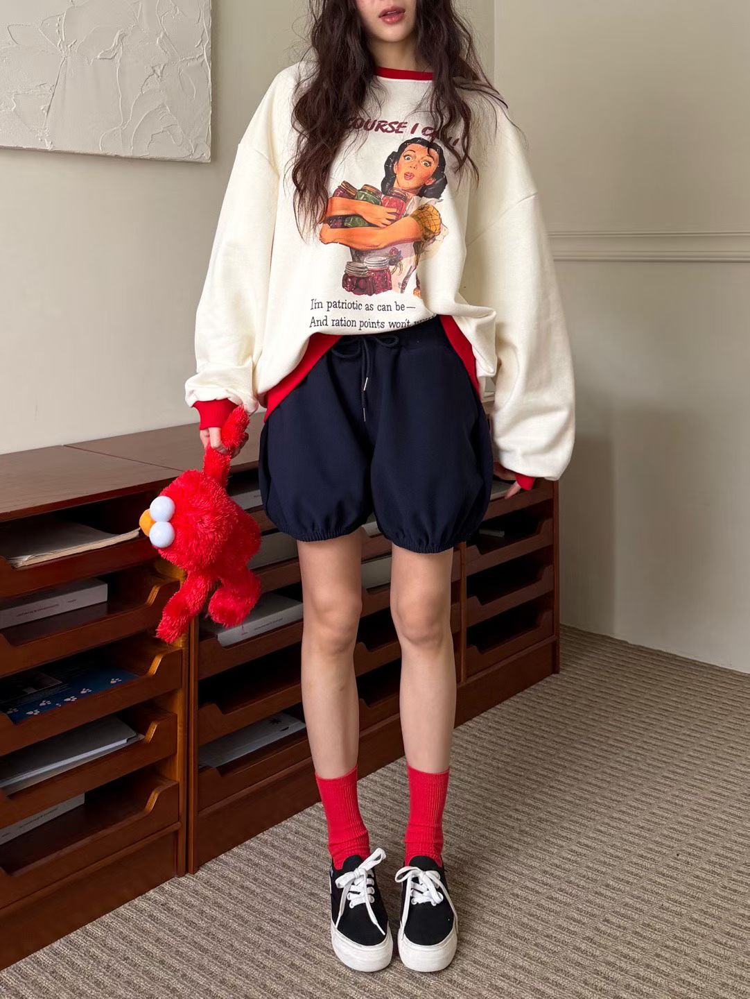 “OF COURSE I CAN”復古圖案撞色Tee