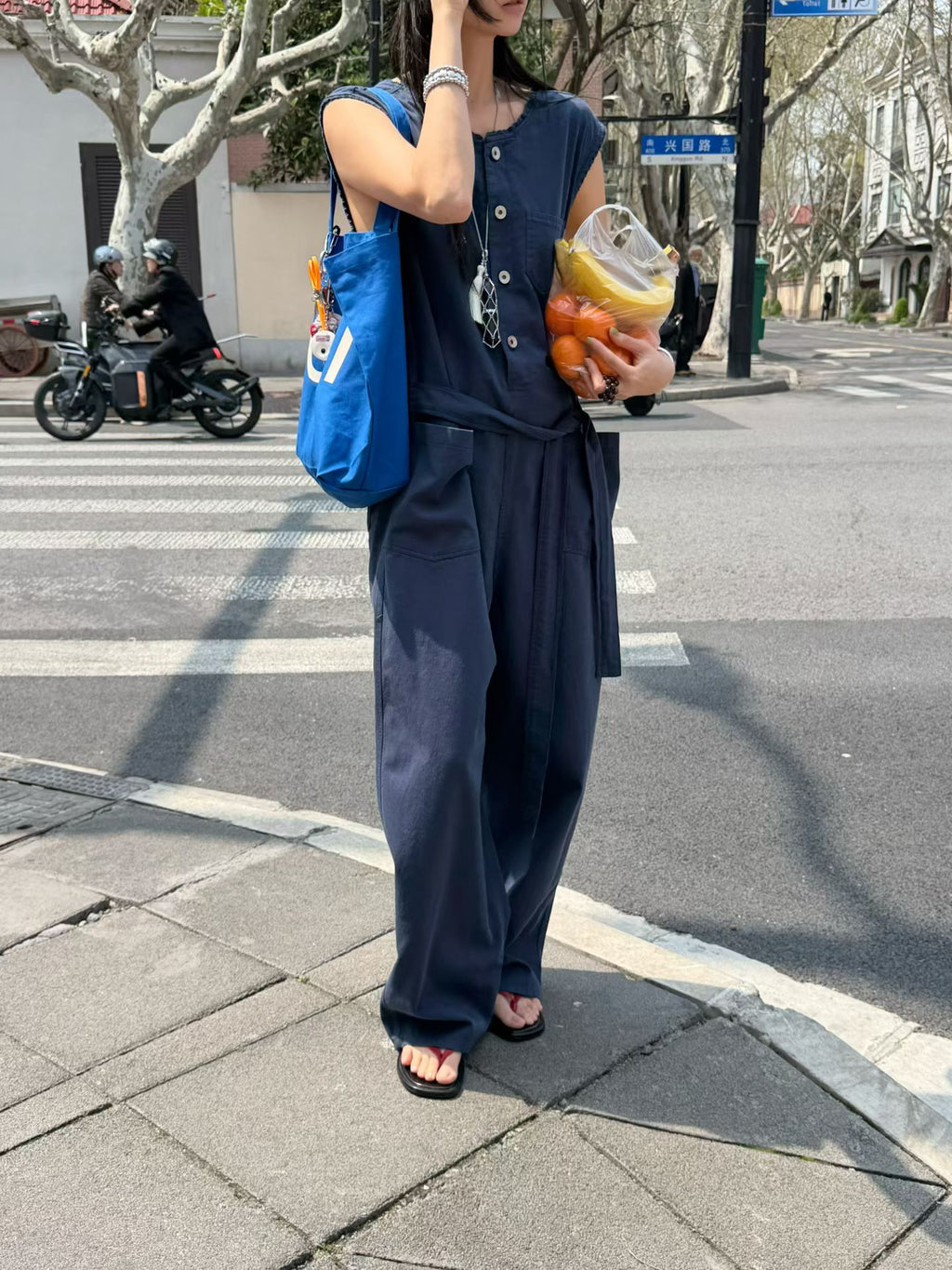 扣鈕連身褲
