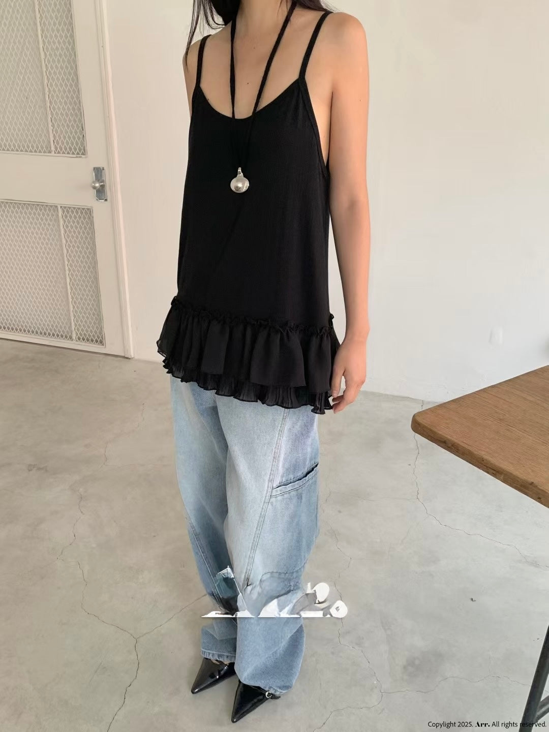 紗腳長吊帶背心