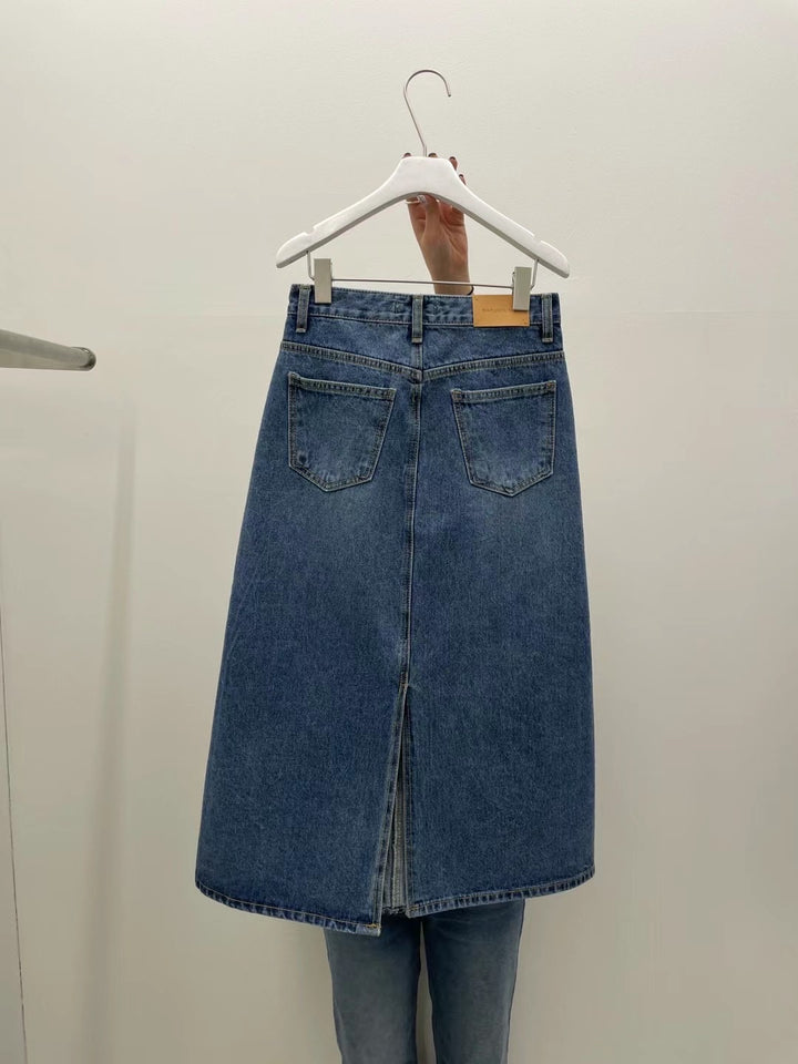 denim long skirt