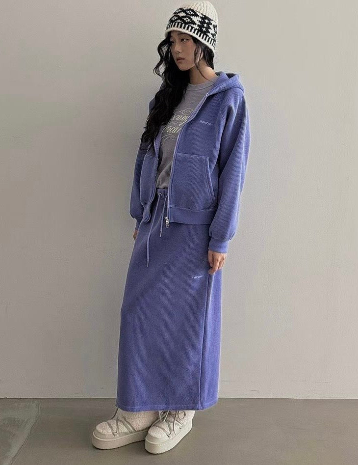 坑紋後開叉長裙