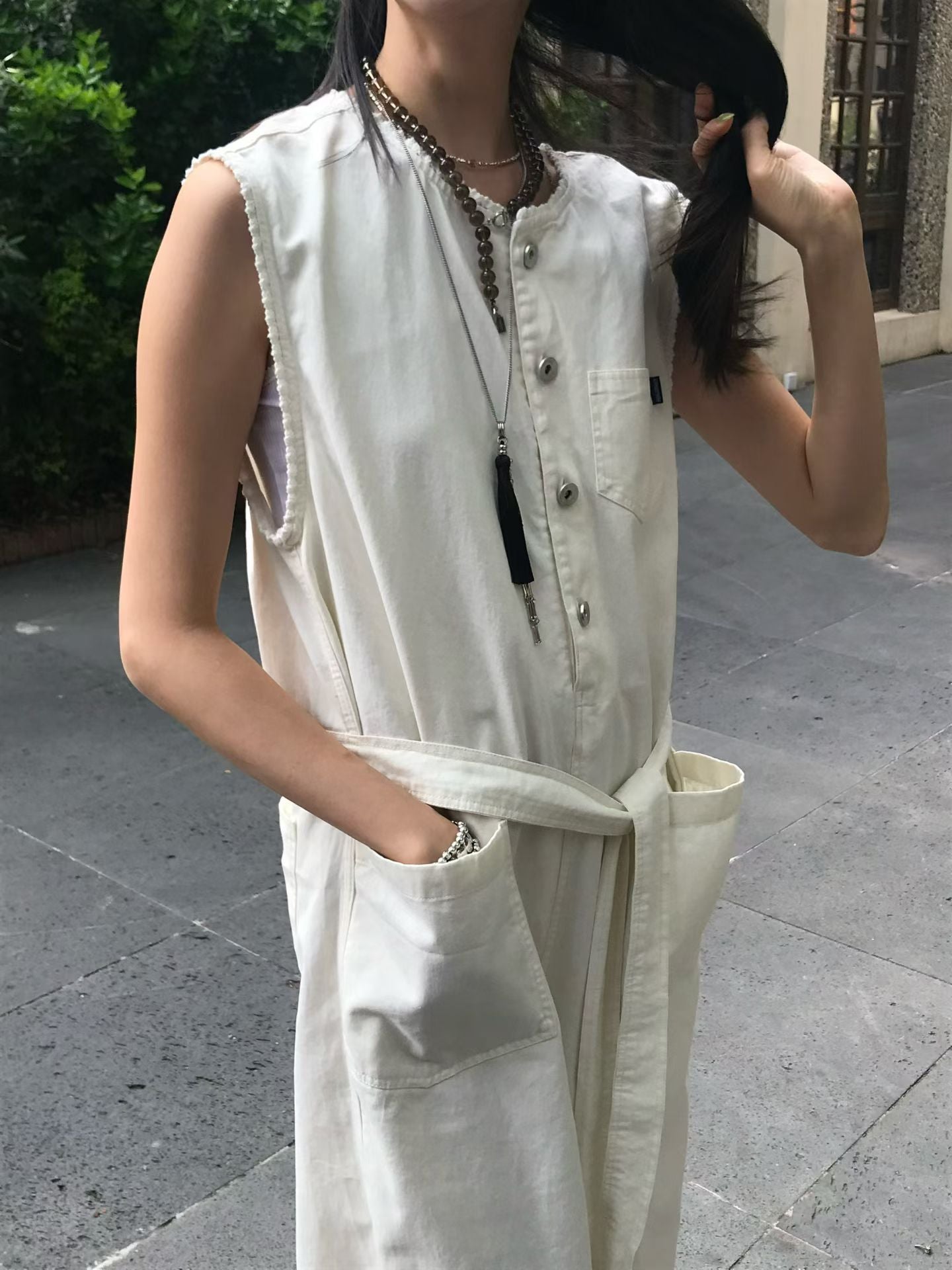 扣鈕連身褲