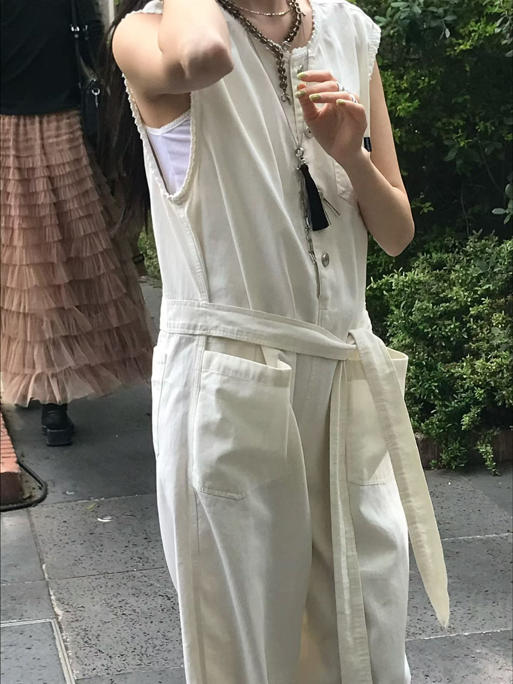 扣鈕連身褲