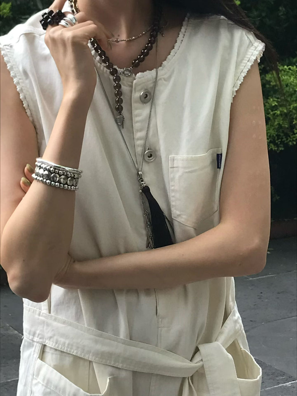 扣鈕連身褲