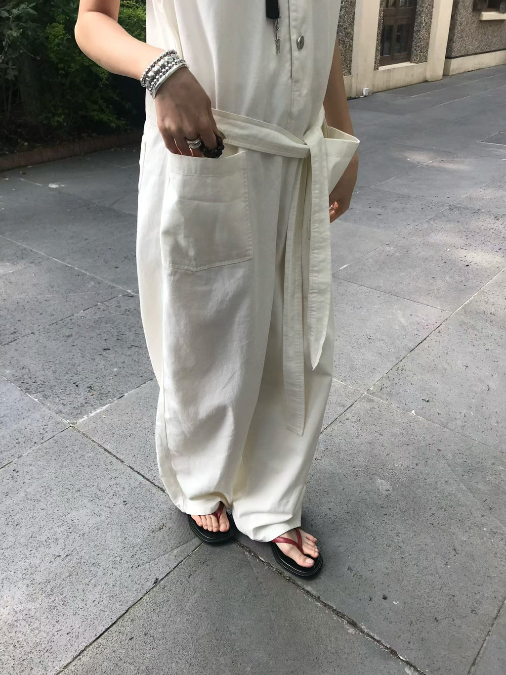 扣鈕連身褲