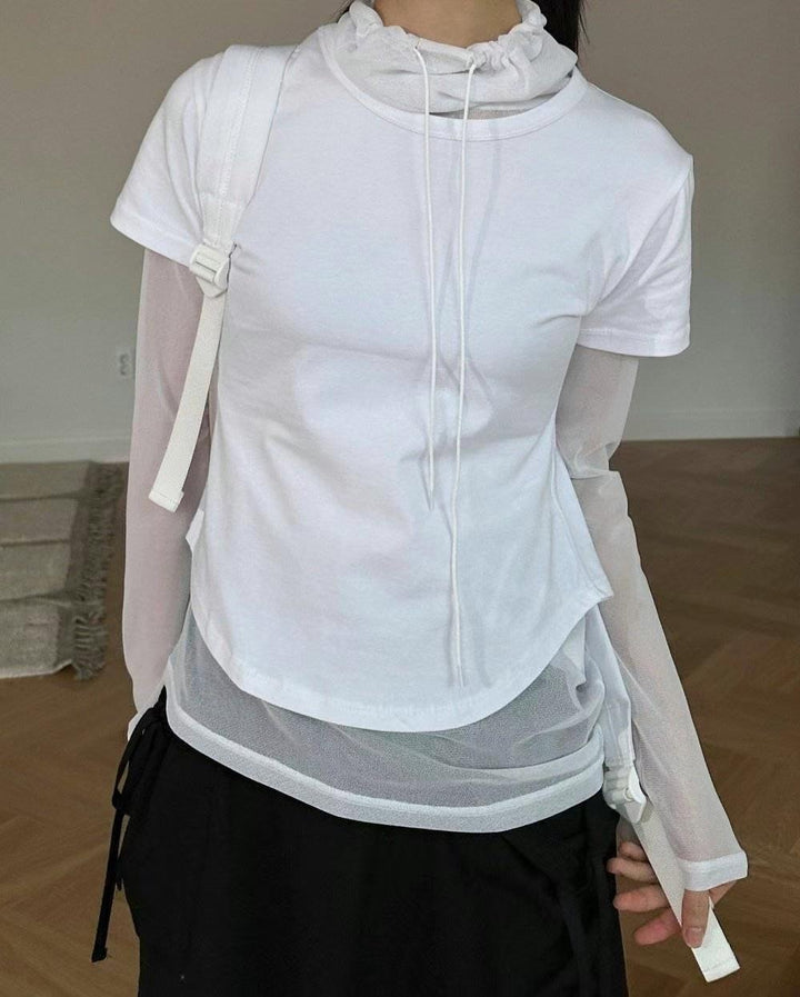 Thin material rope collar Tee