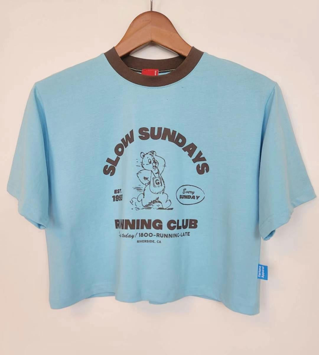 “Slow Sunday”拼色短Tee
