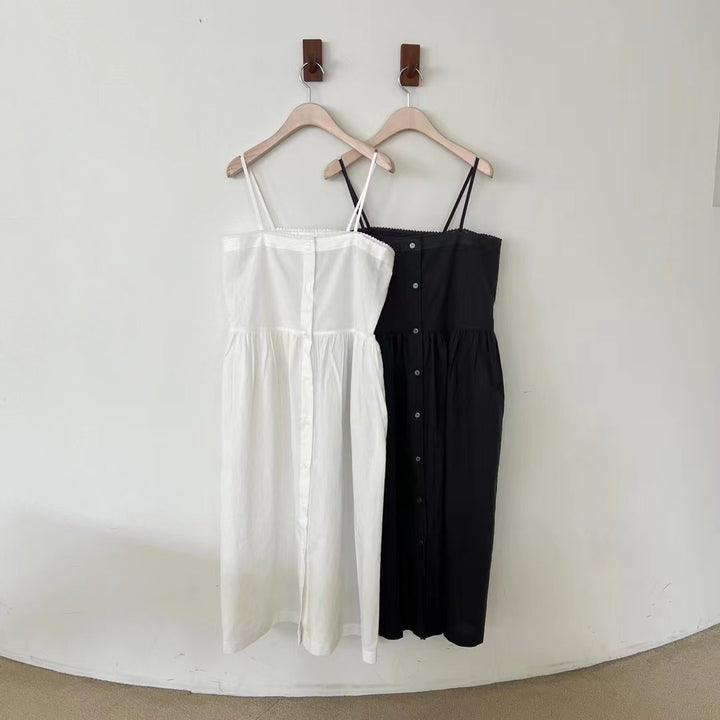 Button front suspender dress