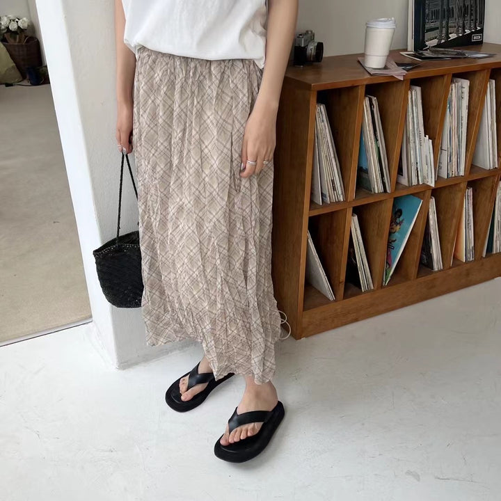 Diamond chiffon half pleated skirt