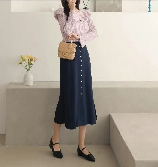 button front maxi skirt