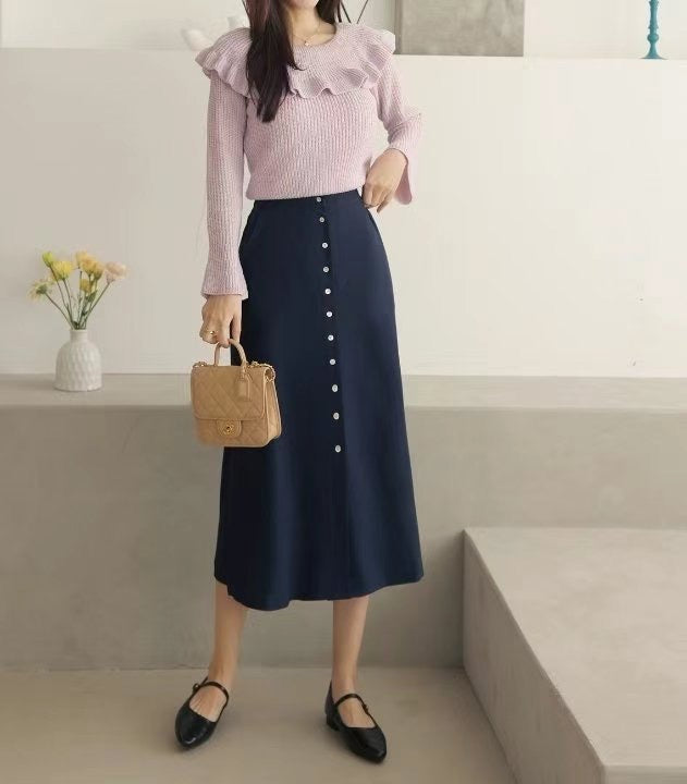 button front maxi skirt