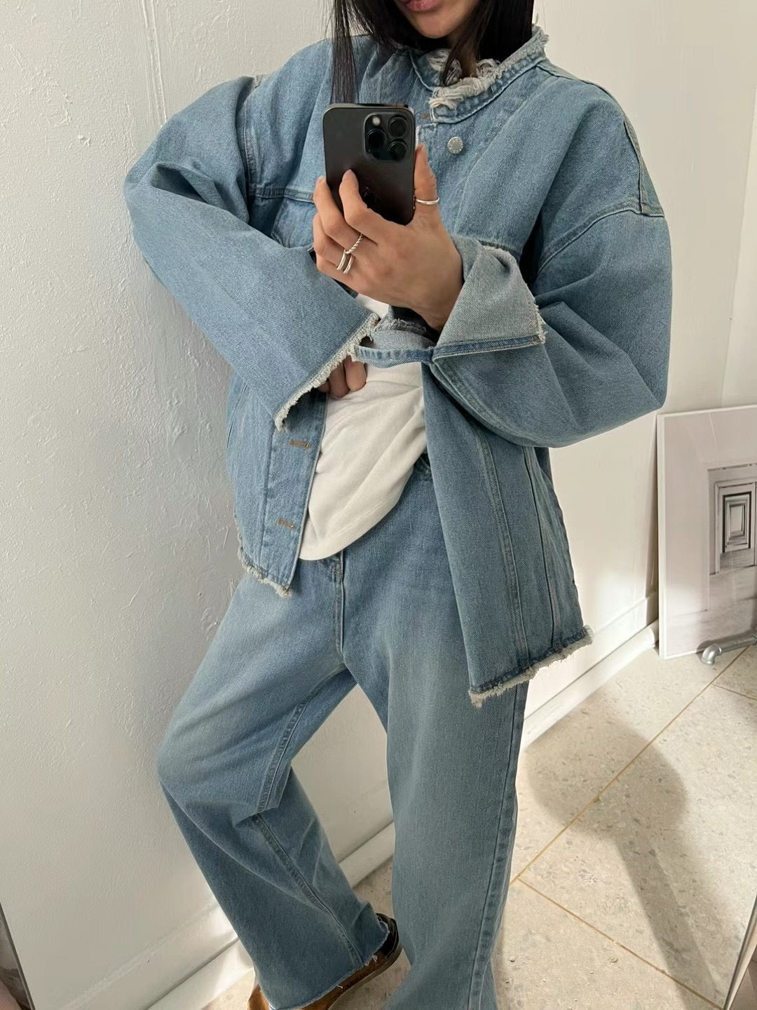 Washed two bags of denim jacket