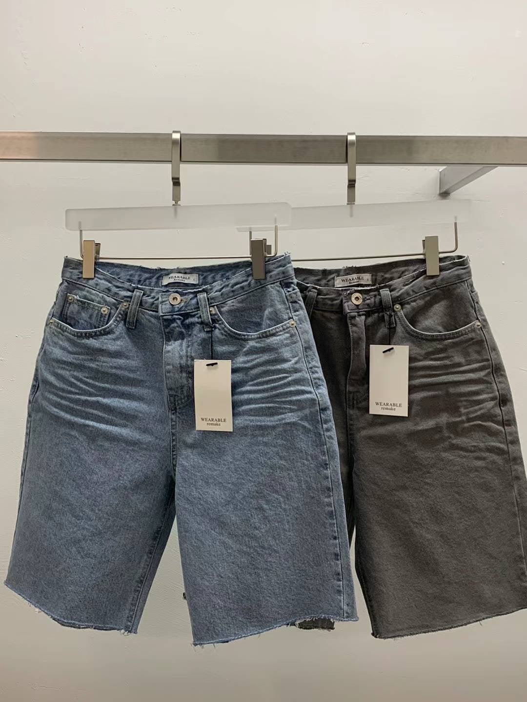 Whisker denim shorts