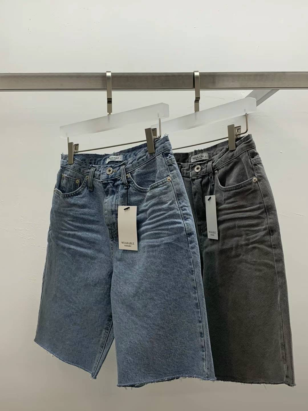 Whisker denim shorts