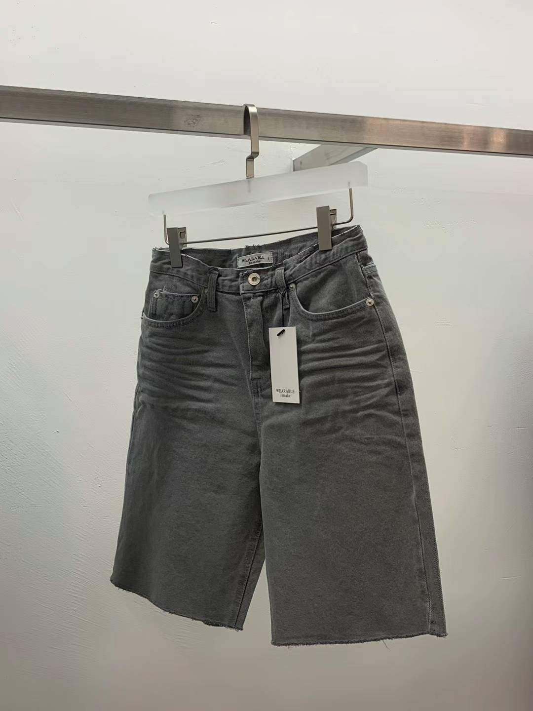 Whisker denim shorts