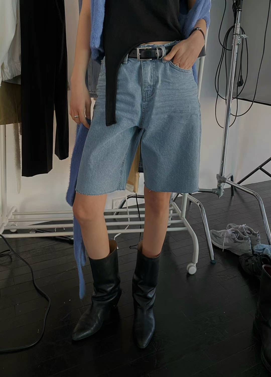Whisker denim shorts